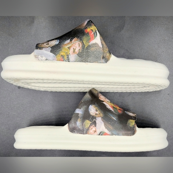 J Beach Slides Customized With Jason VS Freddy Graphics Sz 7 Women - Picture 2 of 6